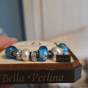 Bella Perlina Teal and Silver Beaded Bracelet